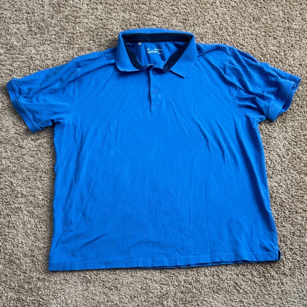 EUC Men's Under Armour Blue UA Charged Cotton Pique Short Sleeve Polo Shirt XXL